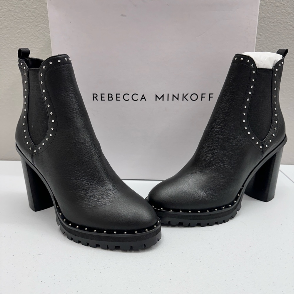Rebecca Minkoff Black Leather Studded Chelsea Ankle Booties - Picture 2 of 9